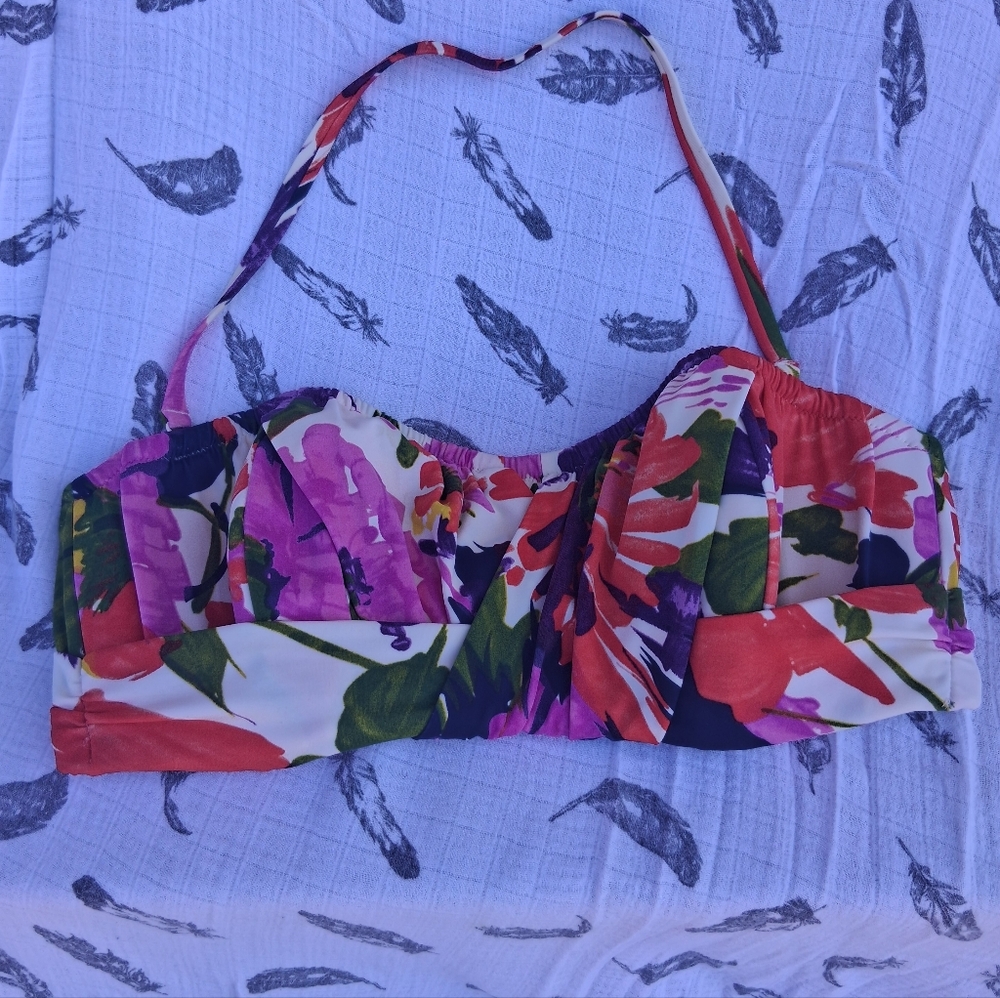 Colorful Floral Halter Bikini Top